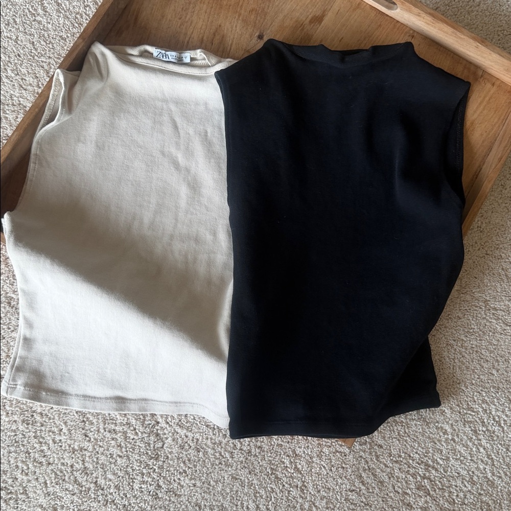 Zara Cream and Black Women Tops